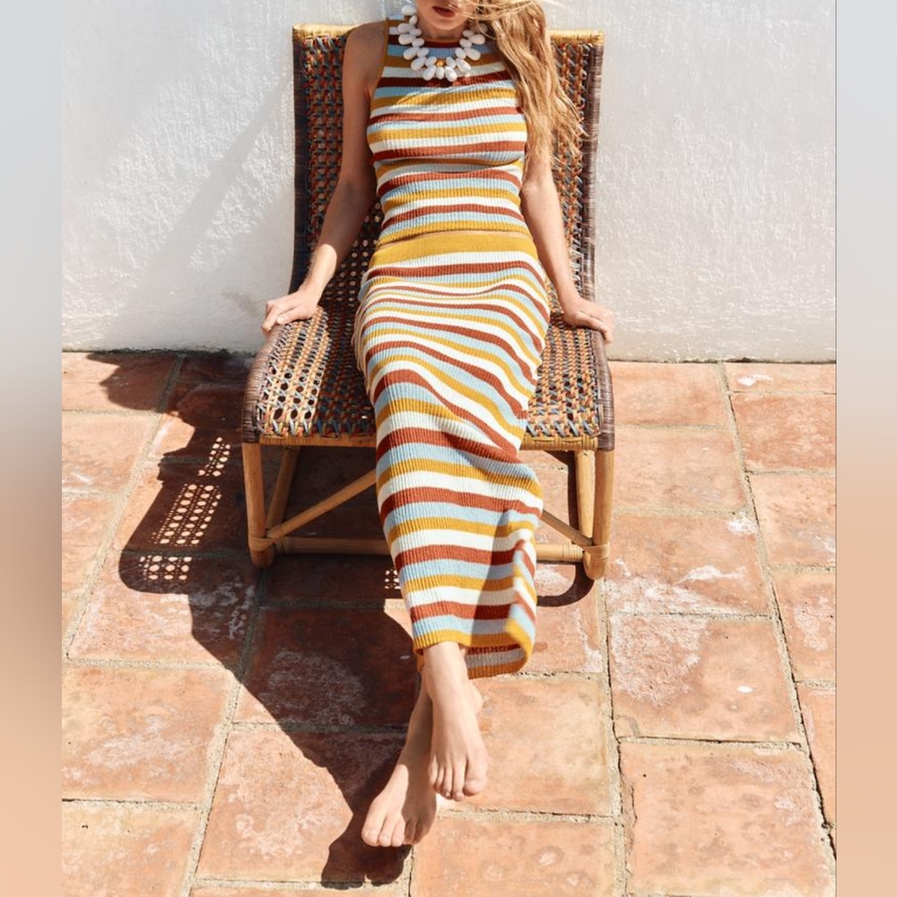ZARA STRIPED CUTWORK SKIRT